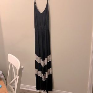 Spandex-stretch black maxi dress with lace bottom